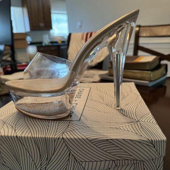 Chase & Chloe Open Toe Clear Transparent Stiletto High Heels Platform Sandals - Picture 7 of 9